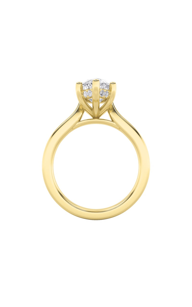 1CTW Marquise Shaped Lab Grown Diamond (F/VS) Hidden Halo Cathedral Shank Engagement Ring in 14K Gold