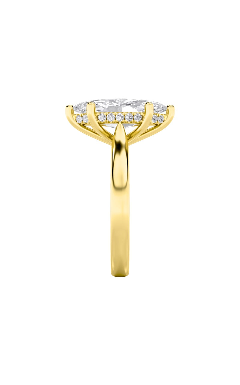 1CTW Marquise Shaped Lab Grown Diamond (F/VS) Hidden Halo Cathedral Shank Engagement Ring in 14K Gold