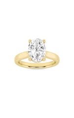 Load image into Gallery viewer, 2CTW Oval Shaped Lab Grown Diamond (F/VS) Hidden Halo Cathedral Shank Engagement Ring in 14K Gold
