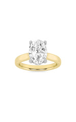 Load image into Gallery viewer, 2CTW Oval Shaped Lab Grown Diamond (F/VS) Hidden Halo Cathedral Shank Engagement Ring in 14K Gold
