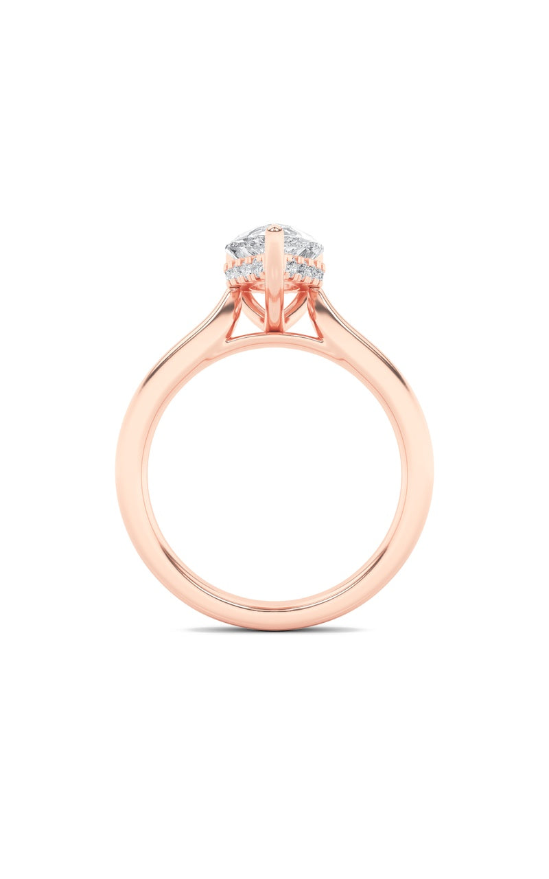 1CTW Pear Shaped Lab Grown Diamond (F/VS) Hidden Halo Cathedral Shank Engagement Ring in 14K Gold