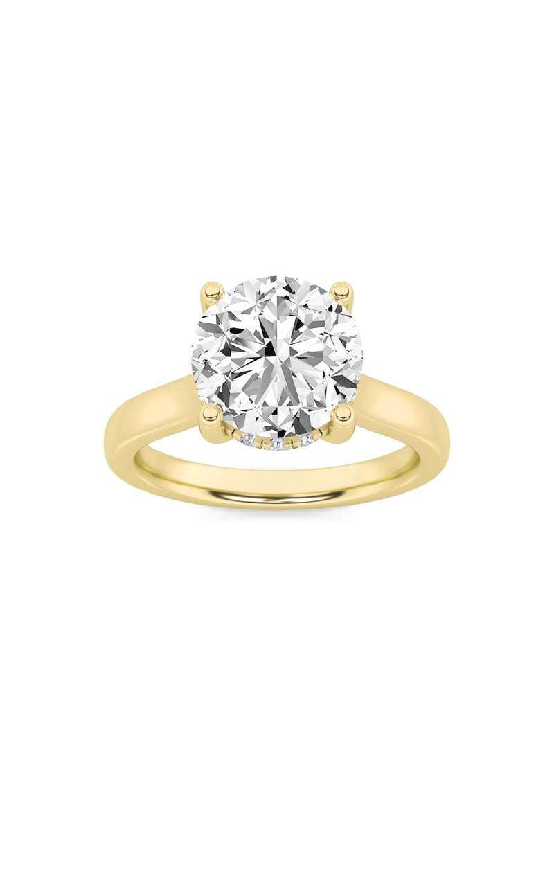 1.5CTW Round Shaped Lab Grown Diamond (F/VS) Hidden Halo Cathedral Shank Engagement Ring in 14K Gold
