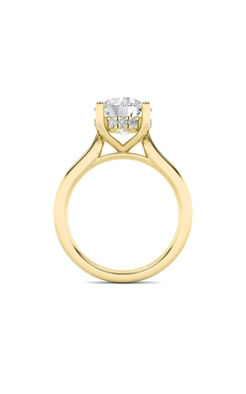 1.5CTW Round Shaped Lab Grown Diamond (F/VS) Hidden Halo Cathedral Shank Engagement Ring in 14K Gold