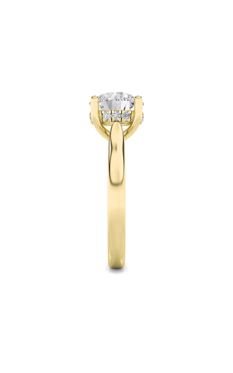 1.5CTW Round Shaped Lab Grown Diamond (F/VS) Hidden Halo Cathedral Shank Engagement Ring in 14K Gold