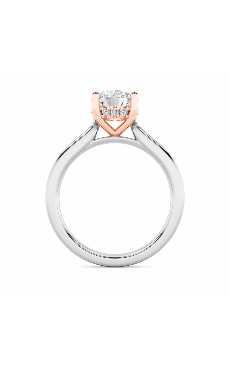 3CTW Round Shaped Lab Grown Diamond (F/VS) Hidden Halo Cathedral Shank Engagement Ring in 14K Gold