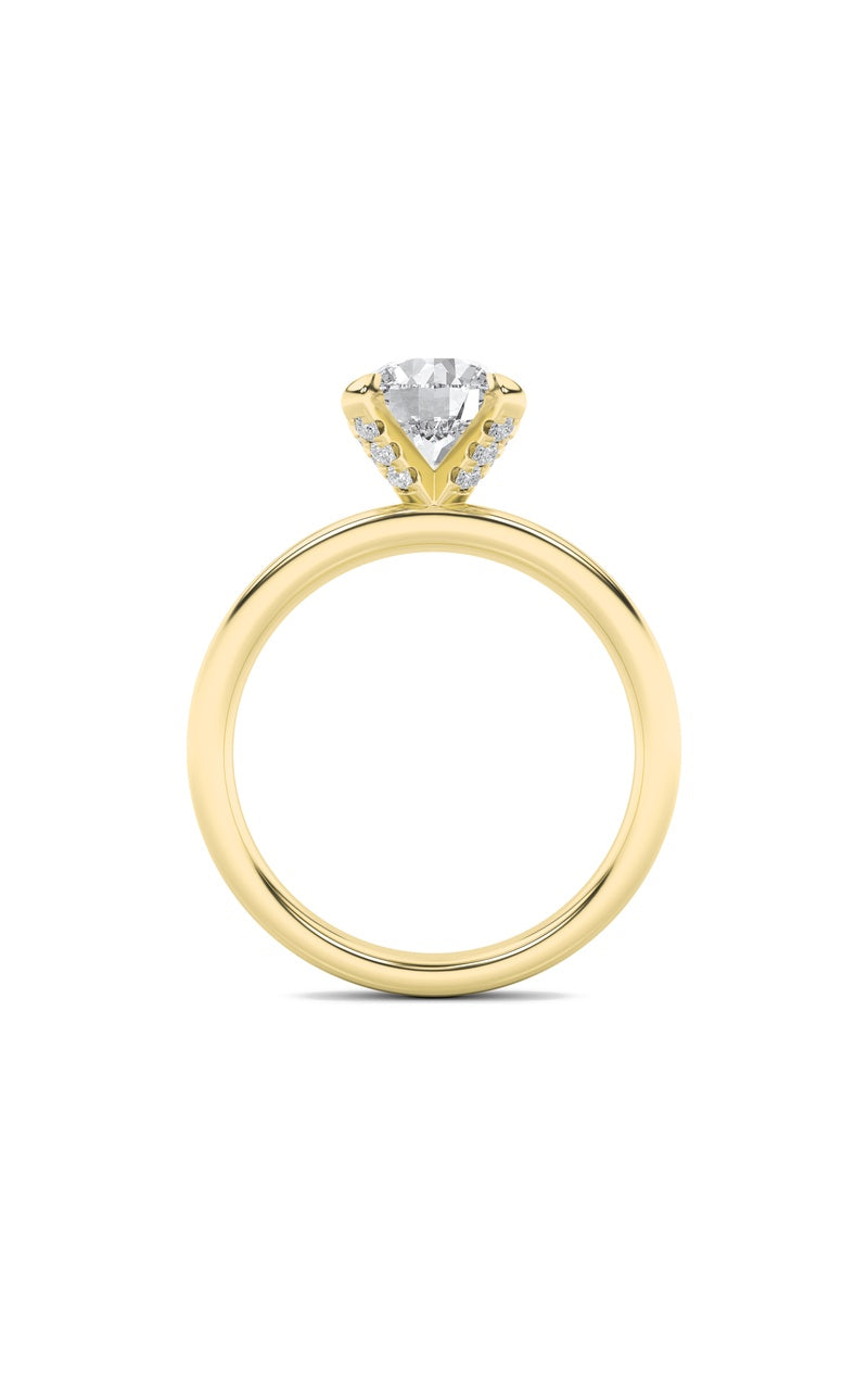2CTW Round Shaped Lab Grown Diamond (F/VS) Hidden Halo Petite Shank Ring in 14K Gold