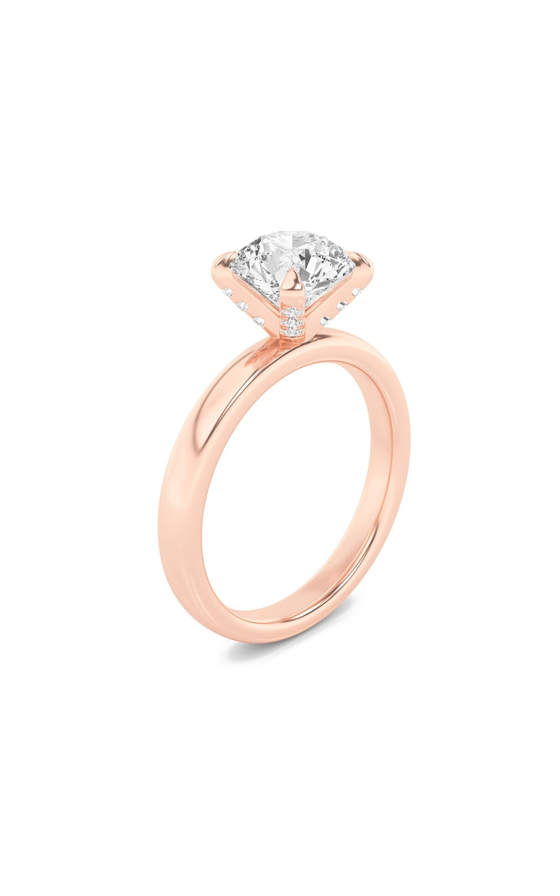 2CTW Round Shaped Lab Grown Diamond (F/VS) Hidden Halo Petite Shank Ring in 14K Gold