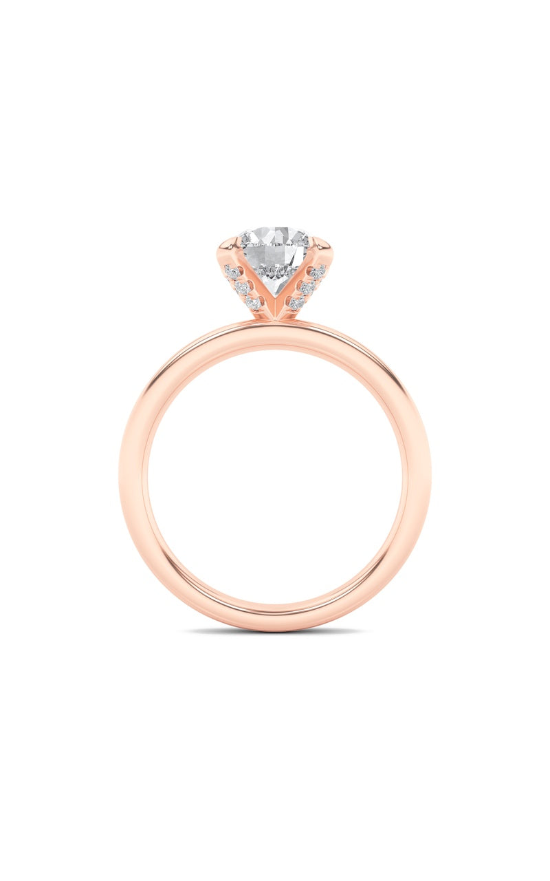 2CTW Round Shaped Lab Grown Diamond (F/VS) Hidden Halo Petite Shank Ring in 14K Gold
