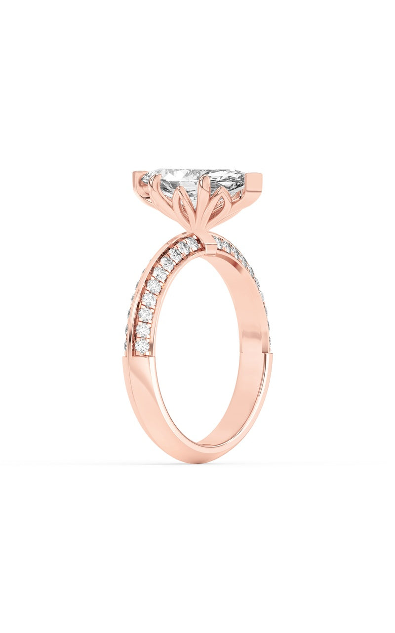 2CTW Marquise Shaped Lab Grown Diamond (F/VS) Micro Pave Knife Edge Accent Ring in 14K Gold