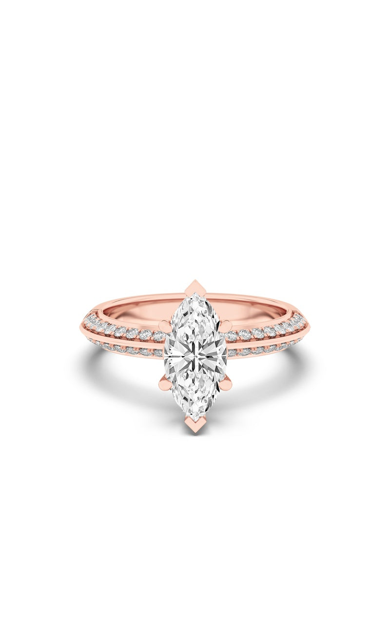 2CTW Marquise Shaped Lab Grown Diamond (F/VS) Micro Pave Knife Edge Accent Ring in 14K Gold