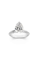 Load image into Gallery viewer, 2CTW Pear Shaped Lab Grown Diamond (F/VS) Micro Pave Knife Edge Accent Ring in 14K Gold
