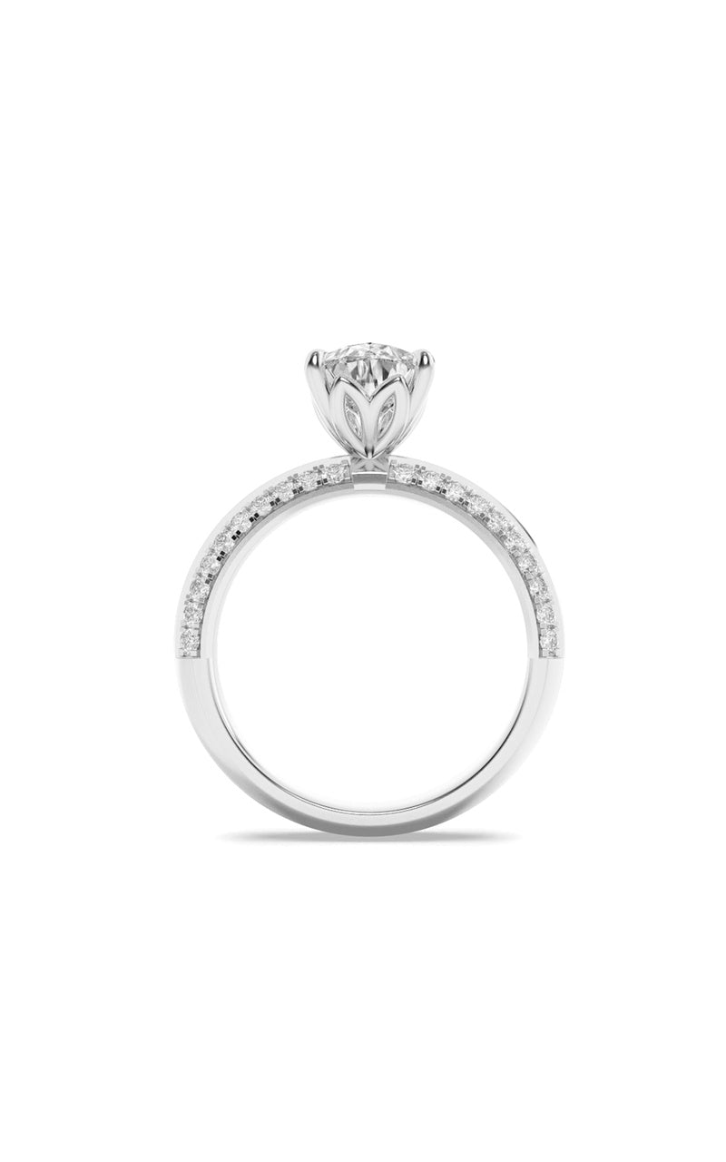 2CTW Pear Shaped Lab Grown Diamond (F/VS) Micro Pave Knife Edge Accent Ring in 14K Gold