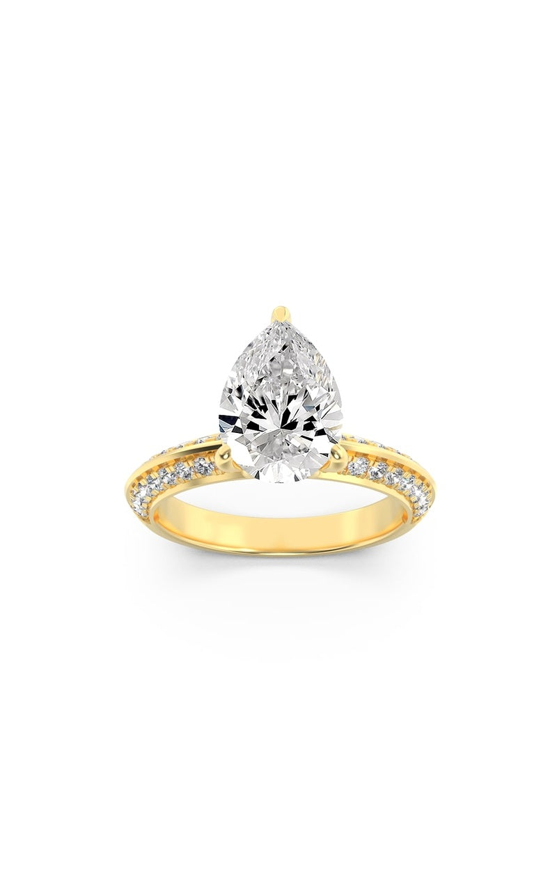 2CTW Pear Shaped Lab Grown Diamond (F/VS) Micro Pave Knife Edge Accent Ring in 14K Gold