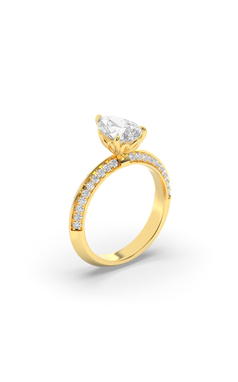 2CTW Pear Shaped Lab Grown Diamond (F/VS) Micro Pave Knife Edge Accent Ring in 14K Gold
