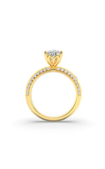 Load image into Gallery viewer, 2CTW Pear Shaped Lab Grown Diamond (F/VS) Micro Pave Knife Edge Accent Ring in 14K Gold
