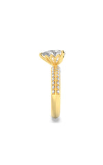 Load image into Gallery viewer, 2CTW Pear Shaped Lab Grown Diamond (F/VS) Micro Pave Knife Edge Accent Ring in 14K Gold
