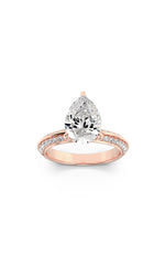 Load image into Gallery viewer, 2CTW Pear Shaped Lab Grown Diamond (F/VS) Micro Pave Knife Edge Accent Ring in 14K Gold
