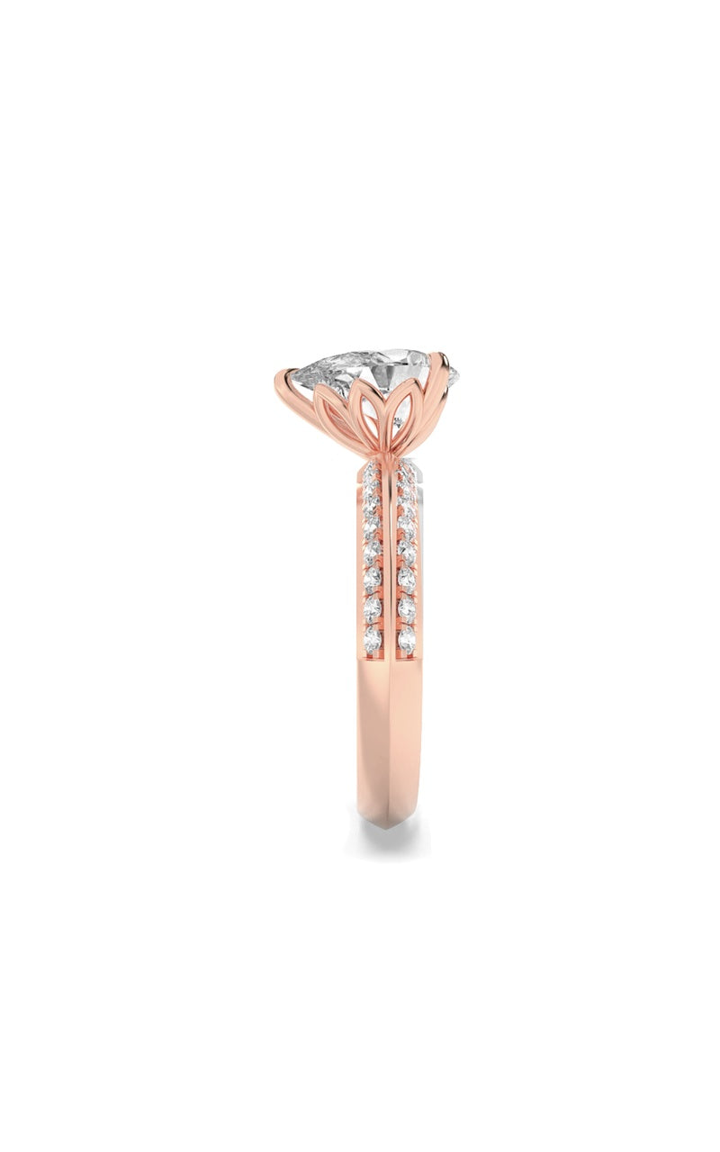 2CTW Pear Shaped Lab Grown Diamond (F/VS) Micro Pave Knife Edge Accent Ring in 14K Gold