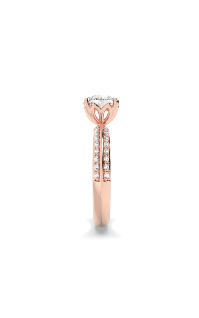 2CTW Round Shaped Lab Grown Diamond (F/VS) Micro Pave Knife Edge Accent Ring in 14K Gold