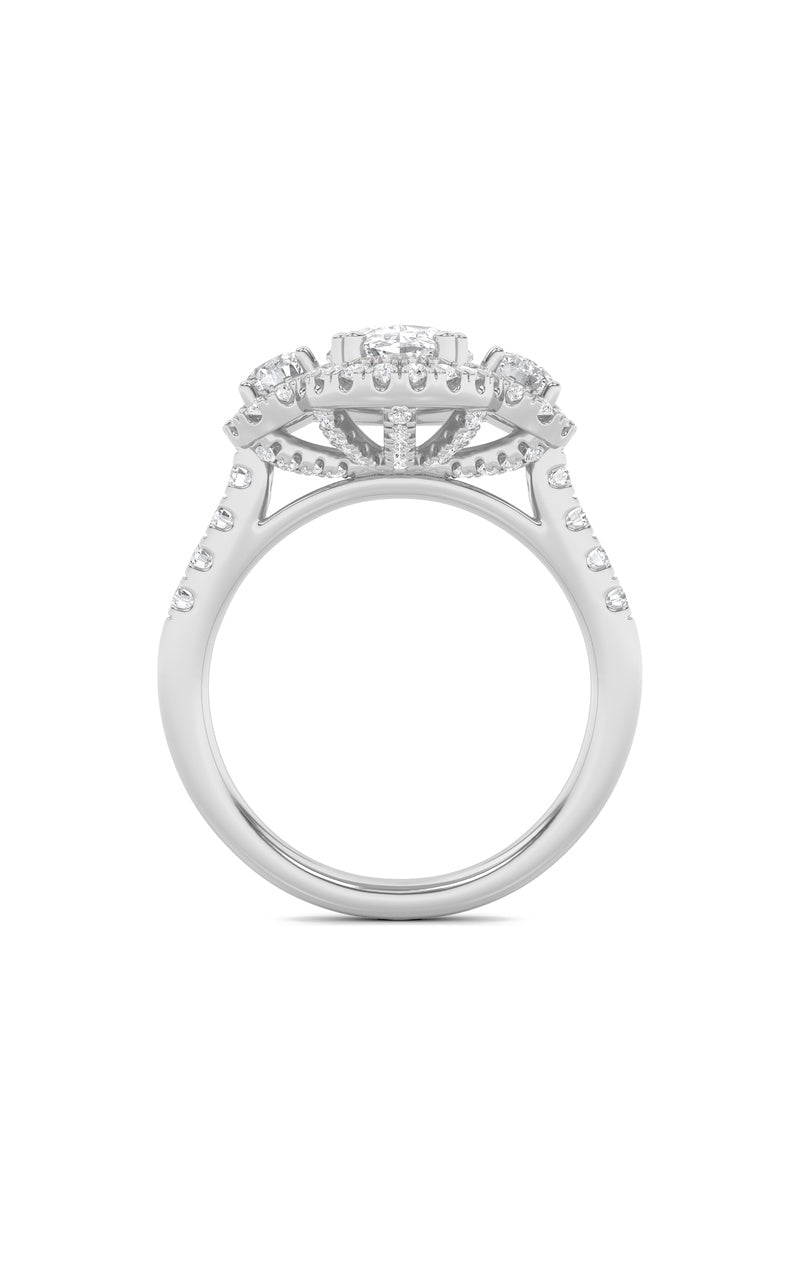 3CTW Oval Shaped Lab Grown Diamond (F/VS) Three Stone Accented Ring in 14K Gold