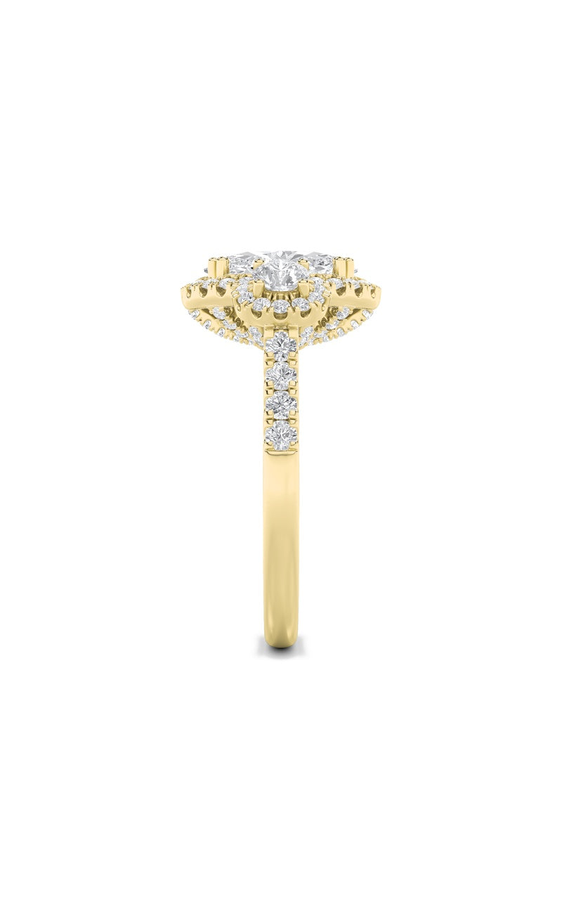 3CTW Oval Shaped Lab Grown Diamond (F/VS) Three Stone Accented Ring in 14K Gold