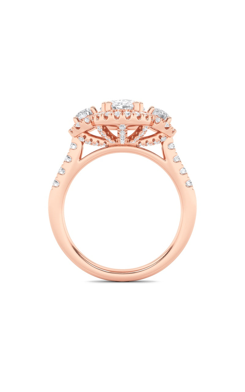 3CTW Oval Shaped Lab Grown Diamond (F/VS) Three Stone Accented Ring in 14K Gold