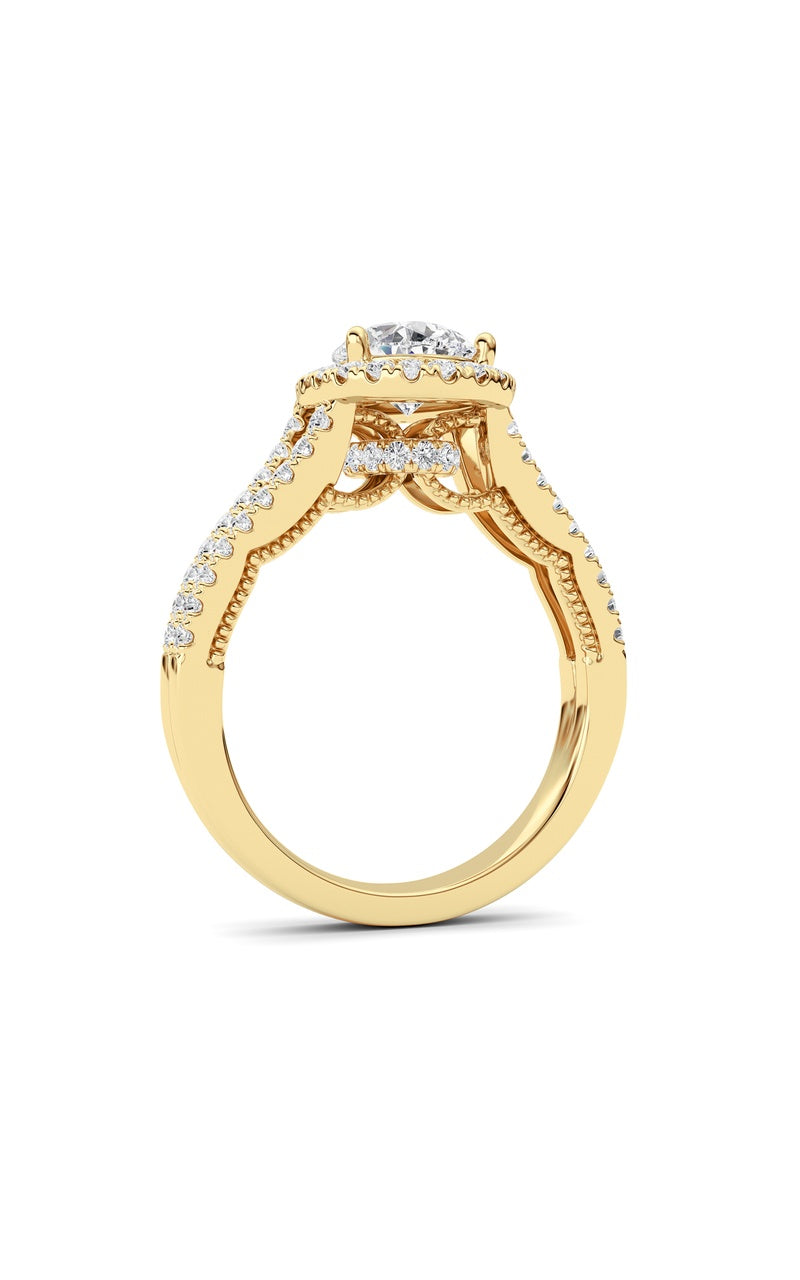 2CTW Pear Shaped Lab Grown Diamond (F/VS) Split Shank Accented Ring in 14K Gold