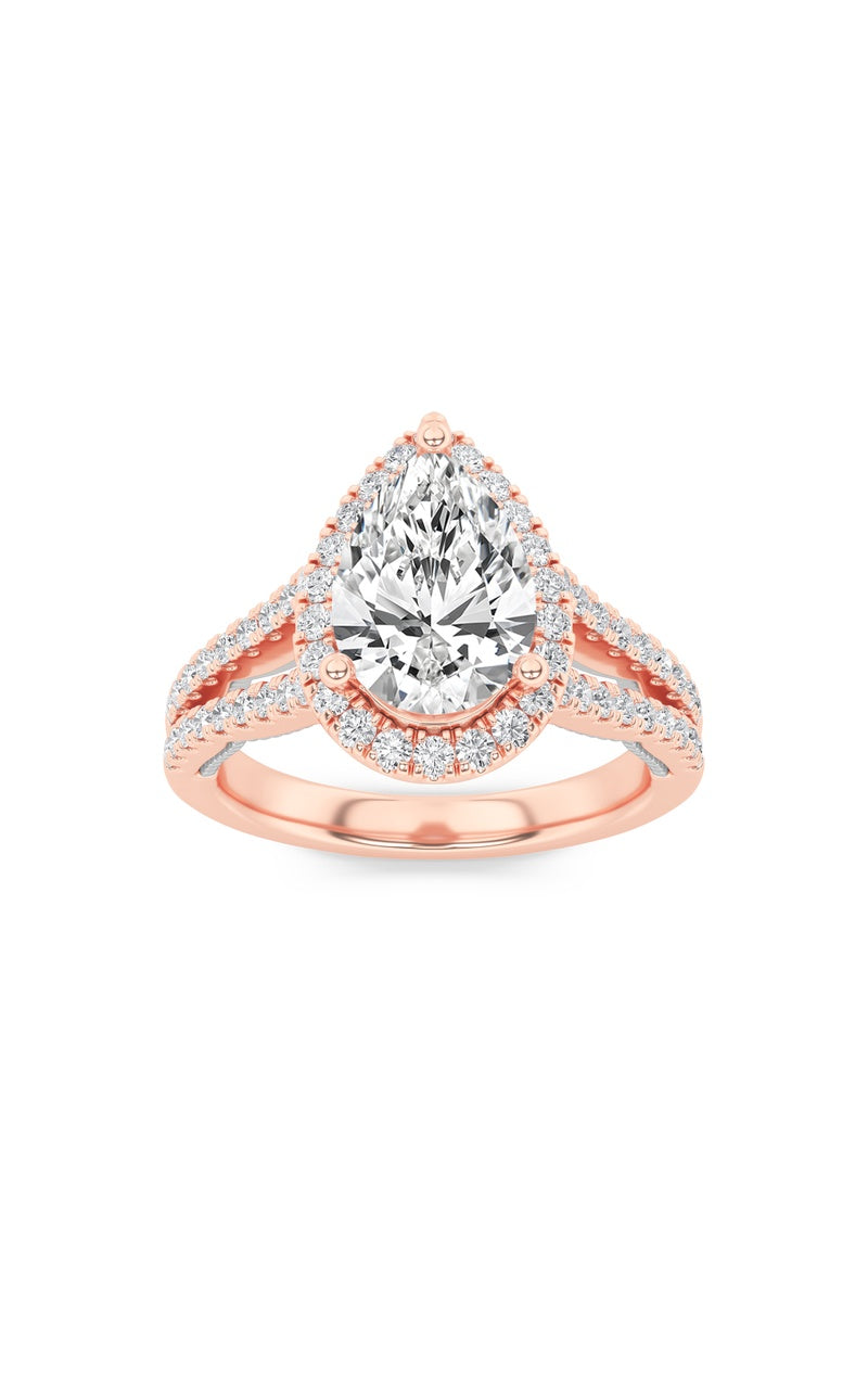 2CTW Pear Shaped Lab Grown Diamond (F/VS) Split Shank Accented Ring in 14K Gold