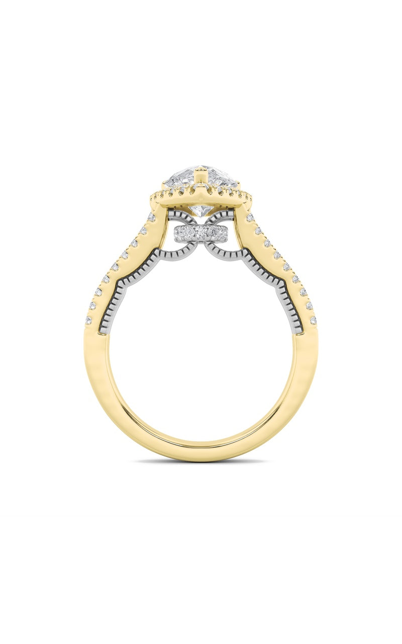 2CTW Pear Shaped Lab Grown Diamond (F/VS) Split Shank Accented Ring in 14K Gold