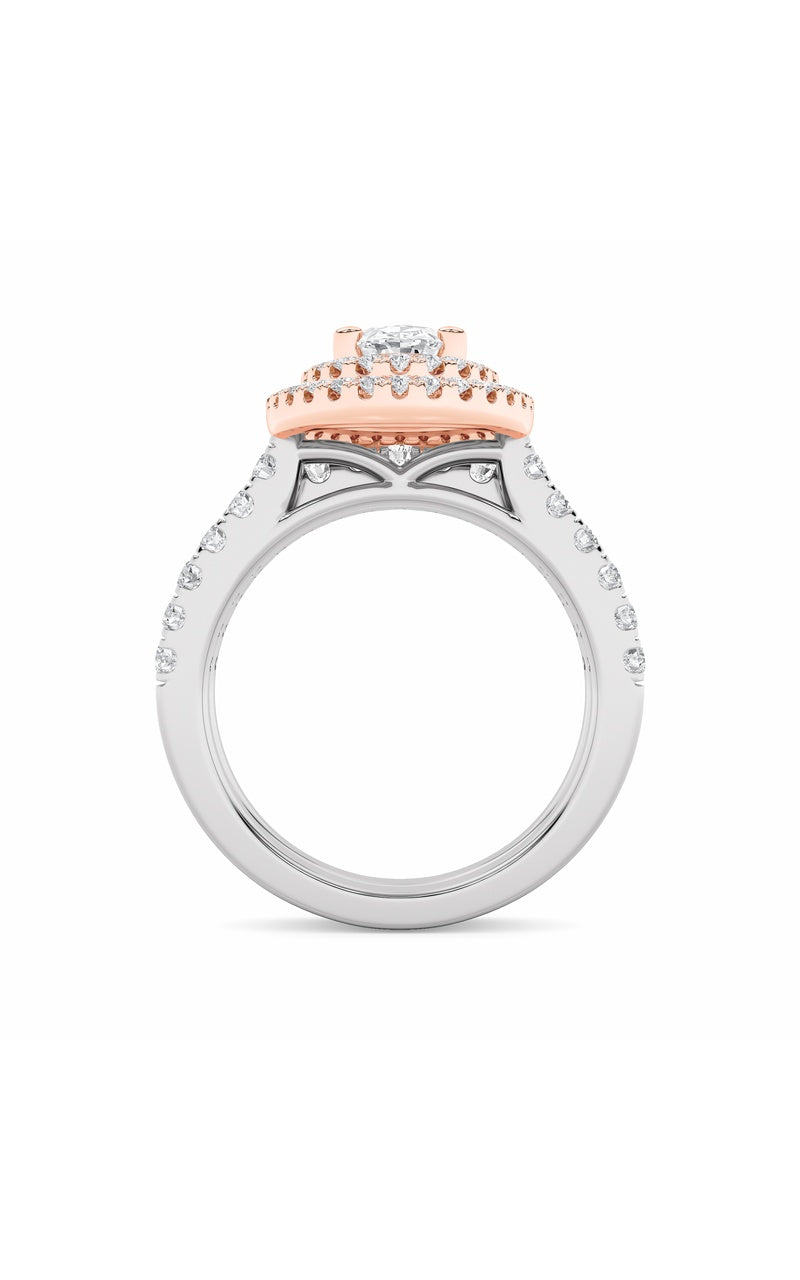 Vs) double halo bridal set engagement ring set in 14k gold