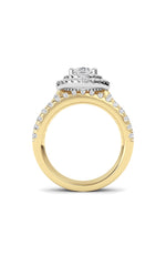 Load image into Gallery viewer, 2CTW Pear Shaped Lab Grown Diamond (F/VS) Double Halo Bridal Set Engagement Ring Set in 14K Gold
