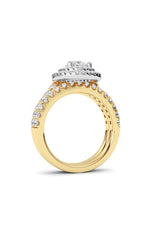 Load image into Gallery viewer, 2CTW Pear Shaped Lab Grown Diamond (F/VS) Double Halo Bridal Set Engagement Ring Set in 14K Gold
