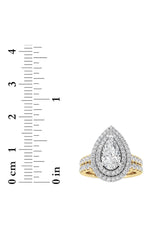 Load image into Gallery viewer, 2CTW Pear Shaped Lab Grown Diamond (F/VS) Double Halo Bridal Set Engagement Ring Set in 14K Gold
