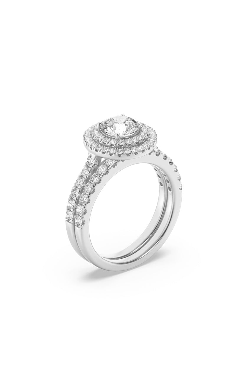 2CTW Round Shaped Lab Grown Diamond (F/VS) Double Halo Bridal Set Engagement Ring Set in 14K Gold
