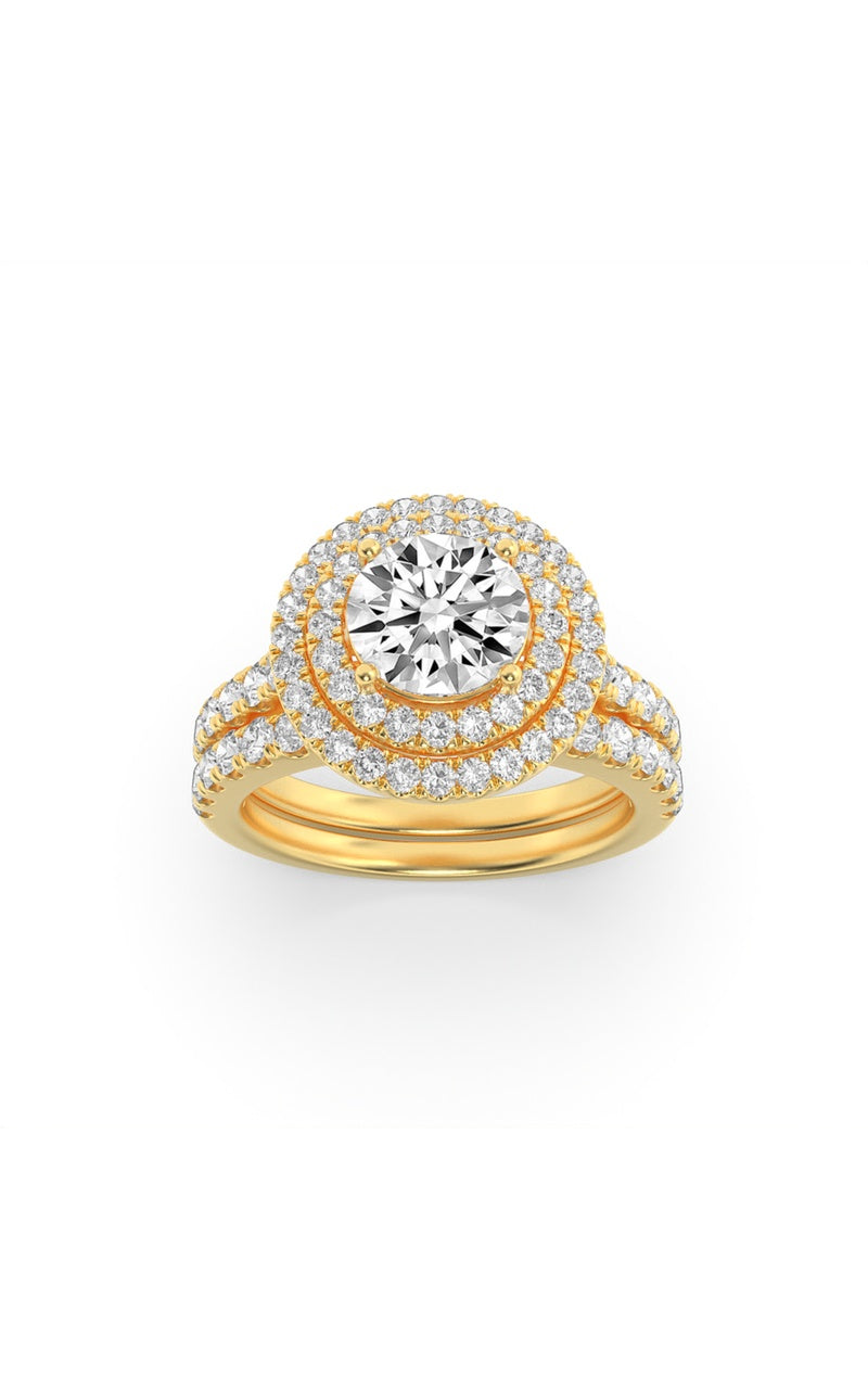 2CTW Round Shaped Lab Grown Diamond (F/VS) Double Halo Bridal Set Engagement Ring Set in 14K Gold