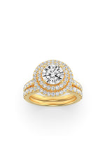 Load image into Gallery viewer, 2CTW Round Shaped Lab Grown Diamond (F/VS) Double Halo Bridal Set Engagement Ring Set in 14K Gold
