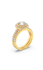 Load image into Gallery viewer, 2CTW Round Shaped Lab Grown Diamond (F/VS) Double Halo Bridal Set Engagement Ring Set in 14K Gold
