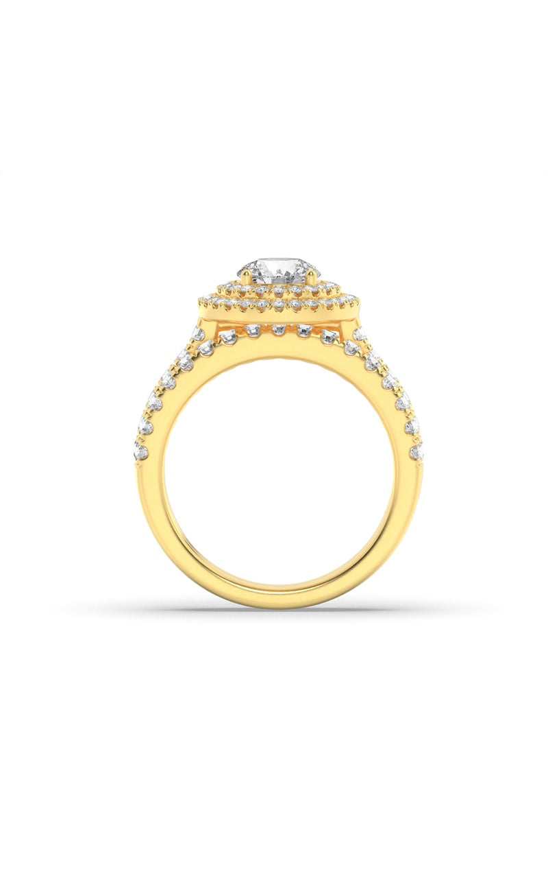 2CTW Round Shaped Lab Grown Diamond (F/VS) Double Halo Bridal Set Engagement Ring Set in 14K Gold