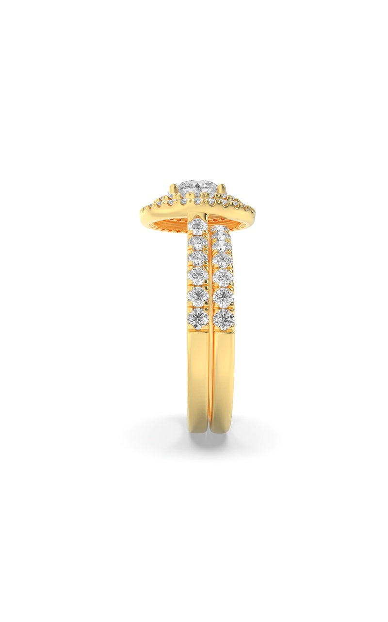 2CTW Round Shaped Lab Grown Diamond (F/VS) Double Halo Bridal Set Engagement Ring Set in 14K Gold