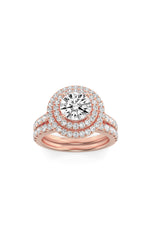 Load image into Gallery viewer, 2CTW Round Shaped Lab Grown Diamond (F/VS) Double Halo Bridal Set Engagement Ring Set in 14K Gold
