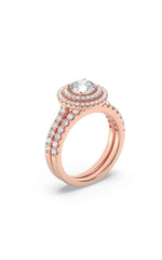 Load image into Gallery viewer, 2CTW Round Shaped Lab Grown Diamond (F/VS) Double Halo Bridal Set Engagement Ring Set in 14K Gold
