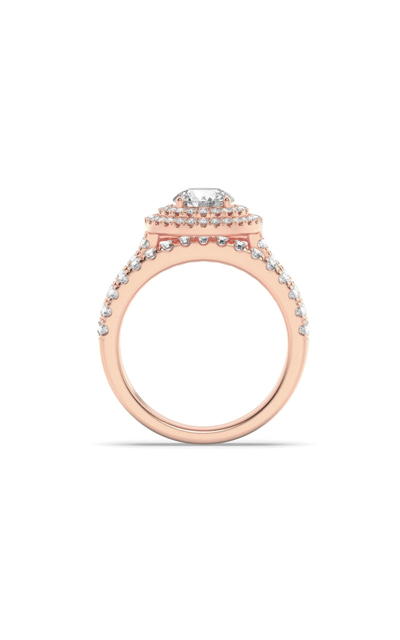 2CTW Round Shaped Lab Grown Diamond (F/VS) Double Halo Bridal Set Engagement Ring Set in 14K Gold