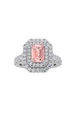 Load image into Gallery viewer, 2CTW Emerald Shaped Lab Grown Diamond (F/VS) Double Halo Engagement Ring in 14K Gold
