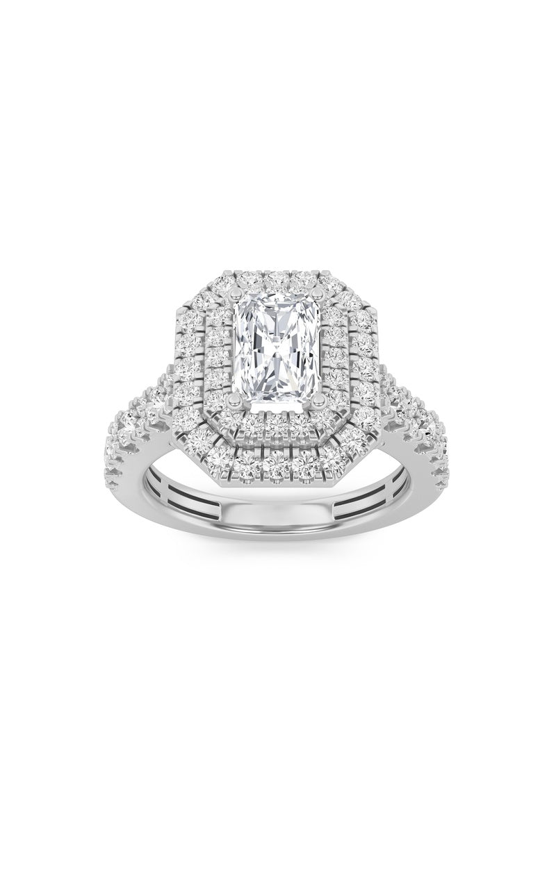 2CTW Radiant Shaped Lab Grown Diamond (F/VS) Double Halo Engagement Ring in 14K Gold