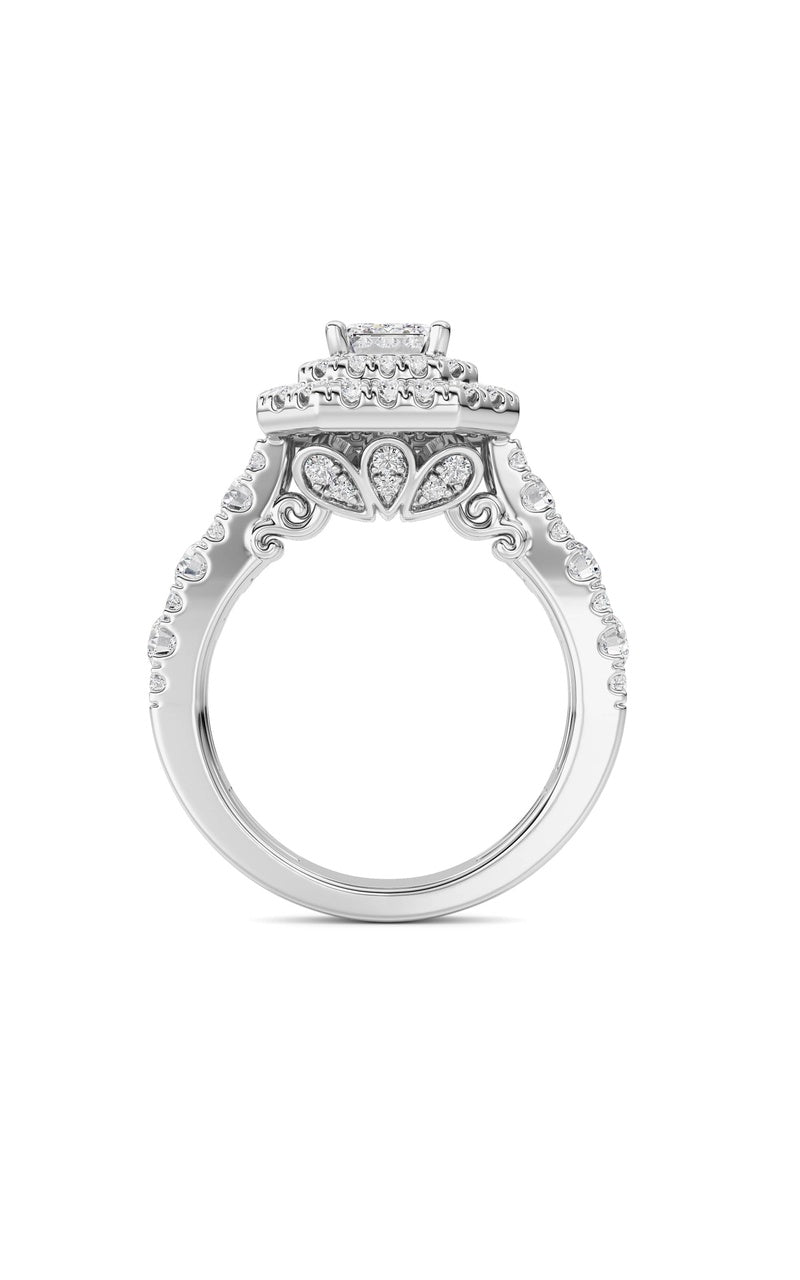 2CTW Radiant Shaped Lab Grown Diamond (F/VS) Double Halo Engagement Ring in 14K Gold