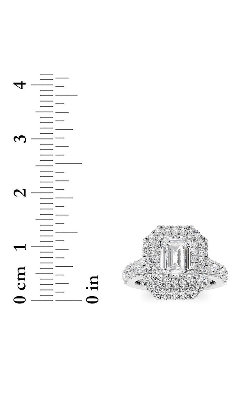 2CTW Radiant Shaped Lab Grown Diamond (F/VS) Double Halo Engagement Ring in 14K Gold