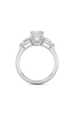 Load image into Gallery viewer, 3CTW Oval Shaped Lab Grown Diamond (F/VS) Three Stone Hidden Halo Ring in 14K Gold
