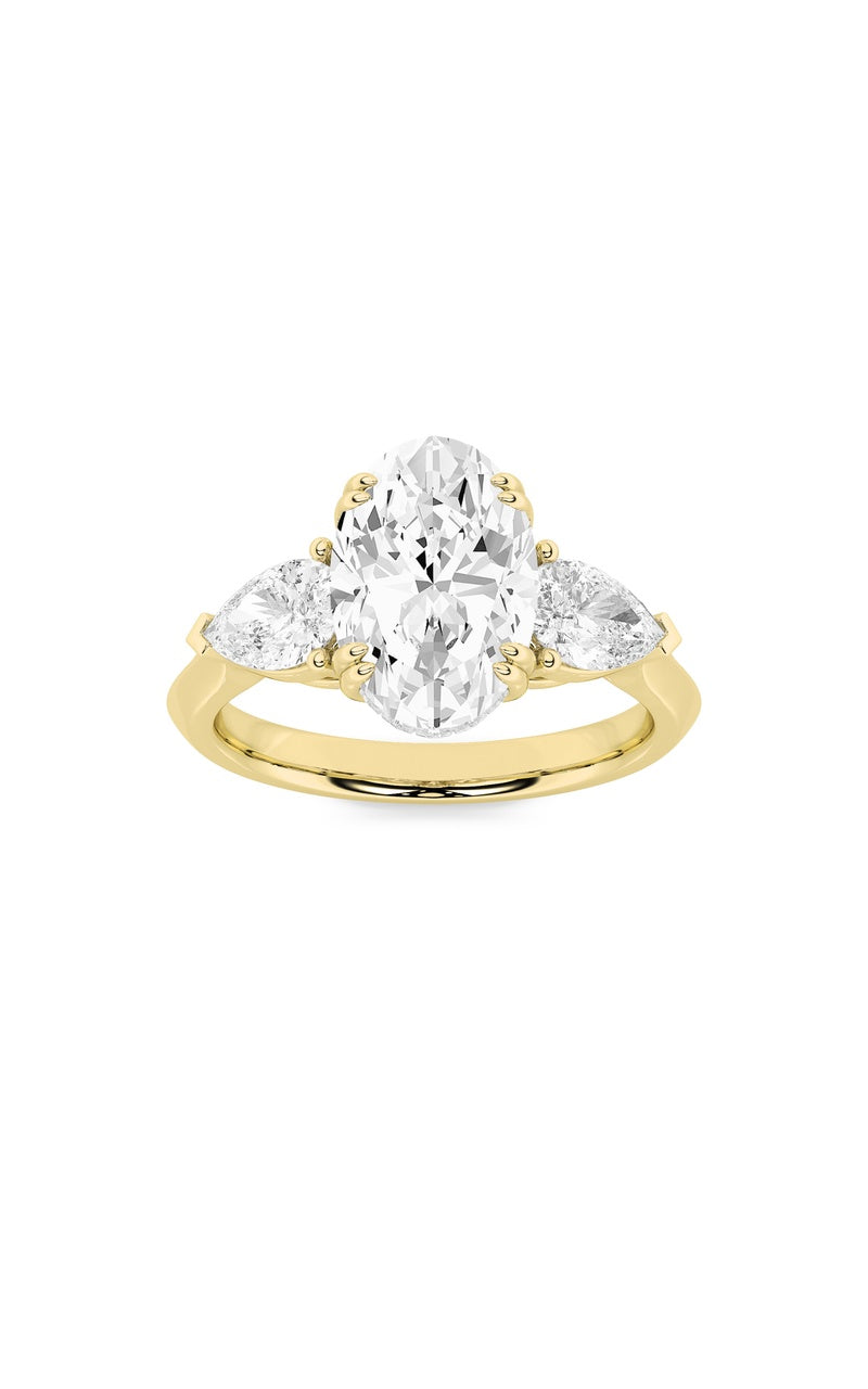 3CTW Oval Shaped Lab Grown Diamond (F/VS) Three Stone Hidden Halo Ring in 14K Gold