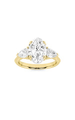 Load image into Gallery viewer, 3CTW Oval Shaped Lab Grown Diamond (F/VS) Three Stone Hidden Halo Ring in 14K Gold

