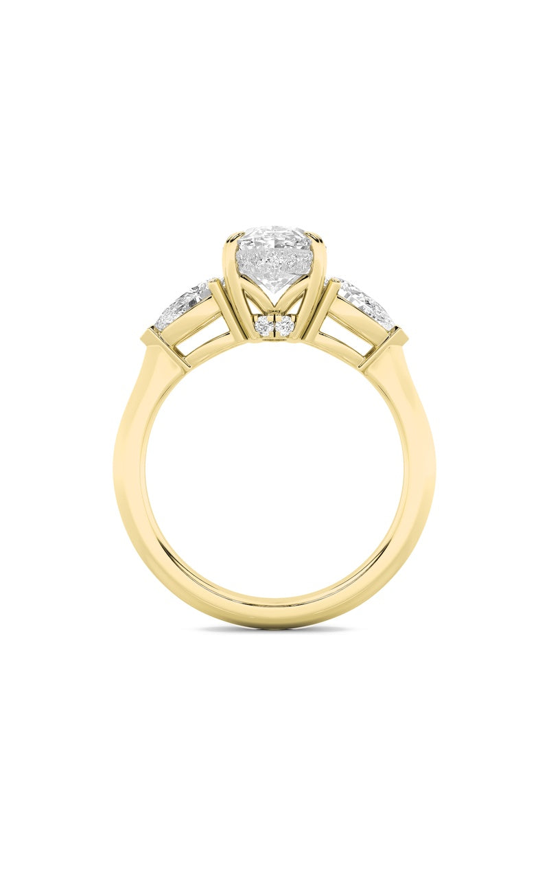 3CTW Oval Shaped Lab Grown Diamond (F/VS) Three Stone Hidden Halo Ring in 14K Gold